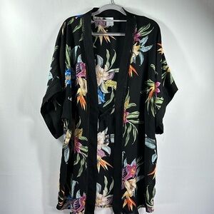 Kona Sol Short Sleeve Floral Swim Coverup, L/XL